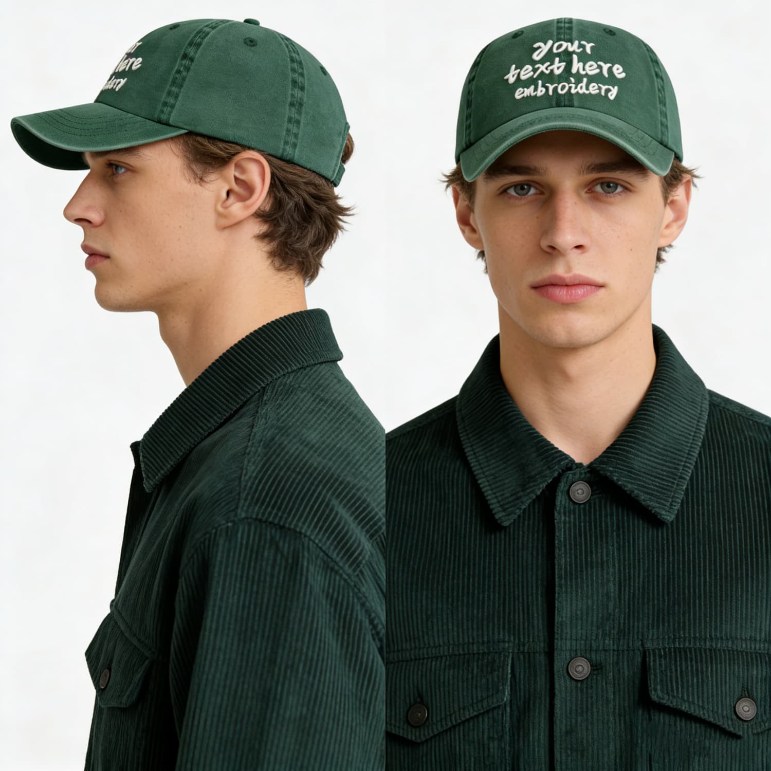 Vosoli Forest Green Washed Denim Unisex Baseball Cap - Team Custom Embroider or Print Personalized Hat