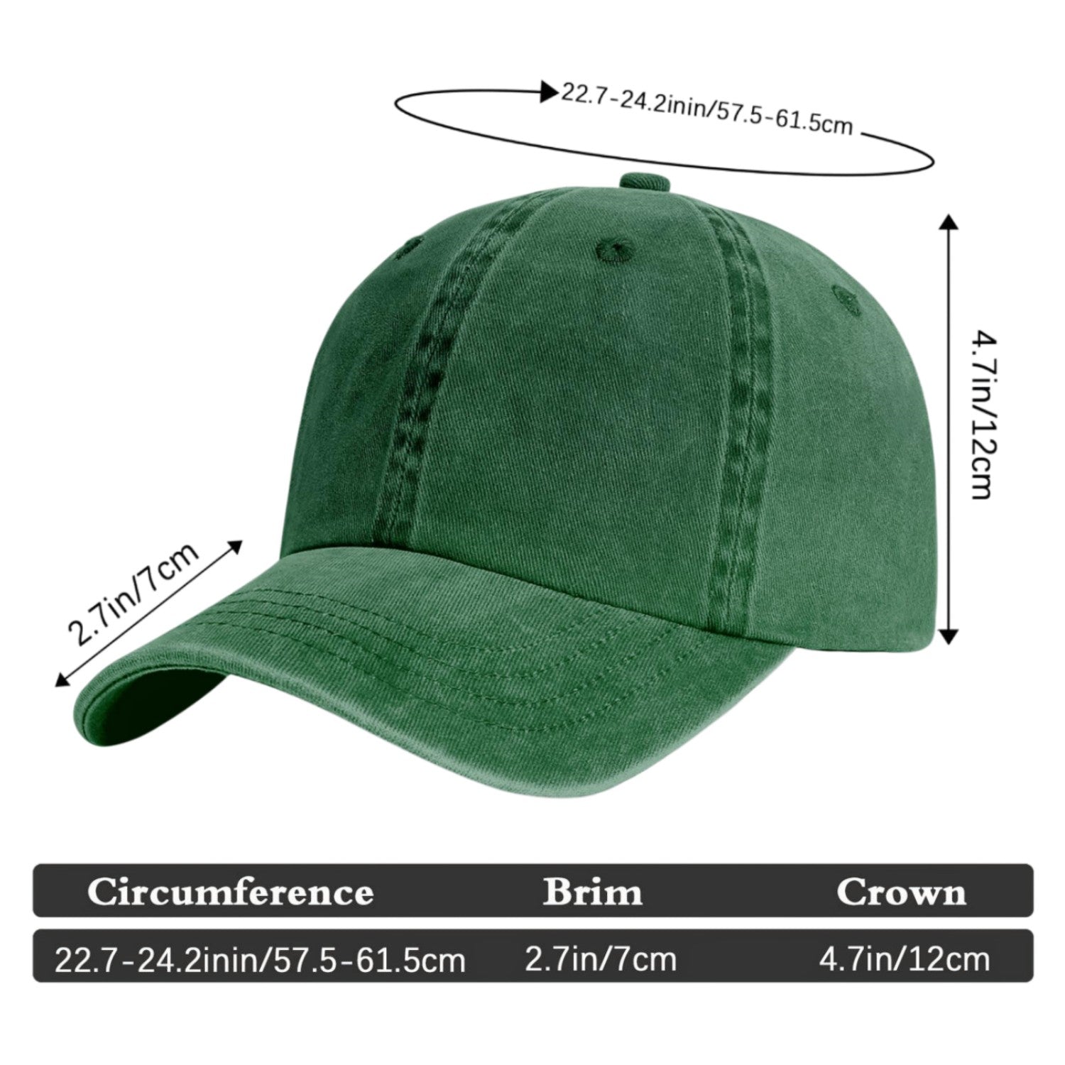 Vosoli Forest Green Washed Denim Unisex Baseball Cap - Team Custom Embroider or Print Personalized Hat