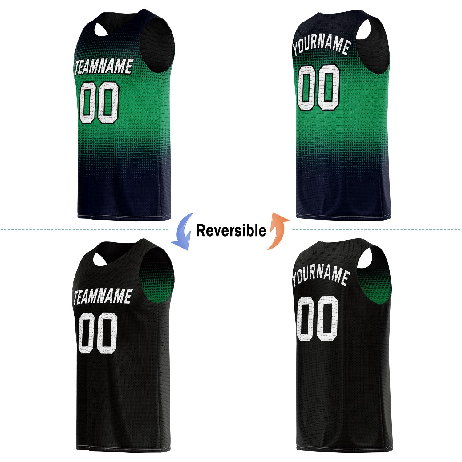 Custom Reversible Basketball Jersey for Individuals & Teams – Green Navy Black Dot Gradient | Vosoli