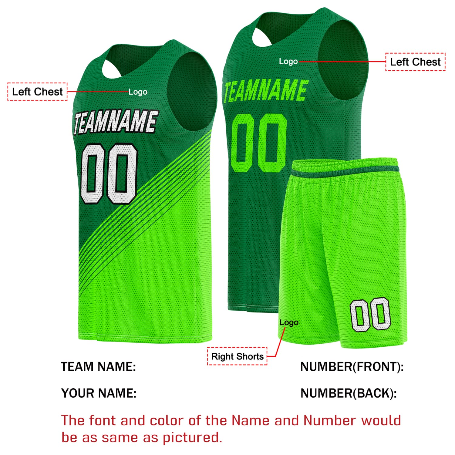 Custom Reversible Basketball Jersey & Shorts Set for Individuals & Teams – Green Neon | Vosoli