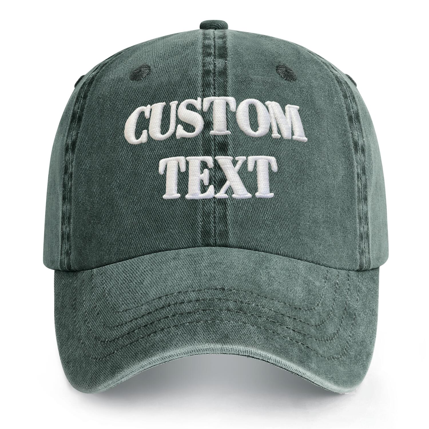 Vosoli Forest Green Washed Denim Unisex Baseball Cap - Team Custom 3D Embroidery or Print Personalized Hat