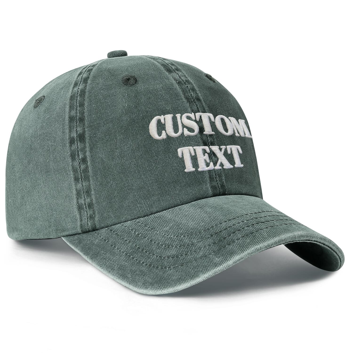 Vosoli Forest Green Washed Denim Unisex Baseball Cap - Team Custom 3D Embroidery or Print Personalized Hat