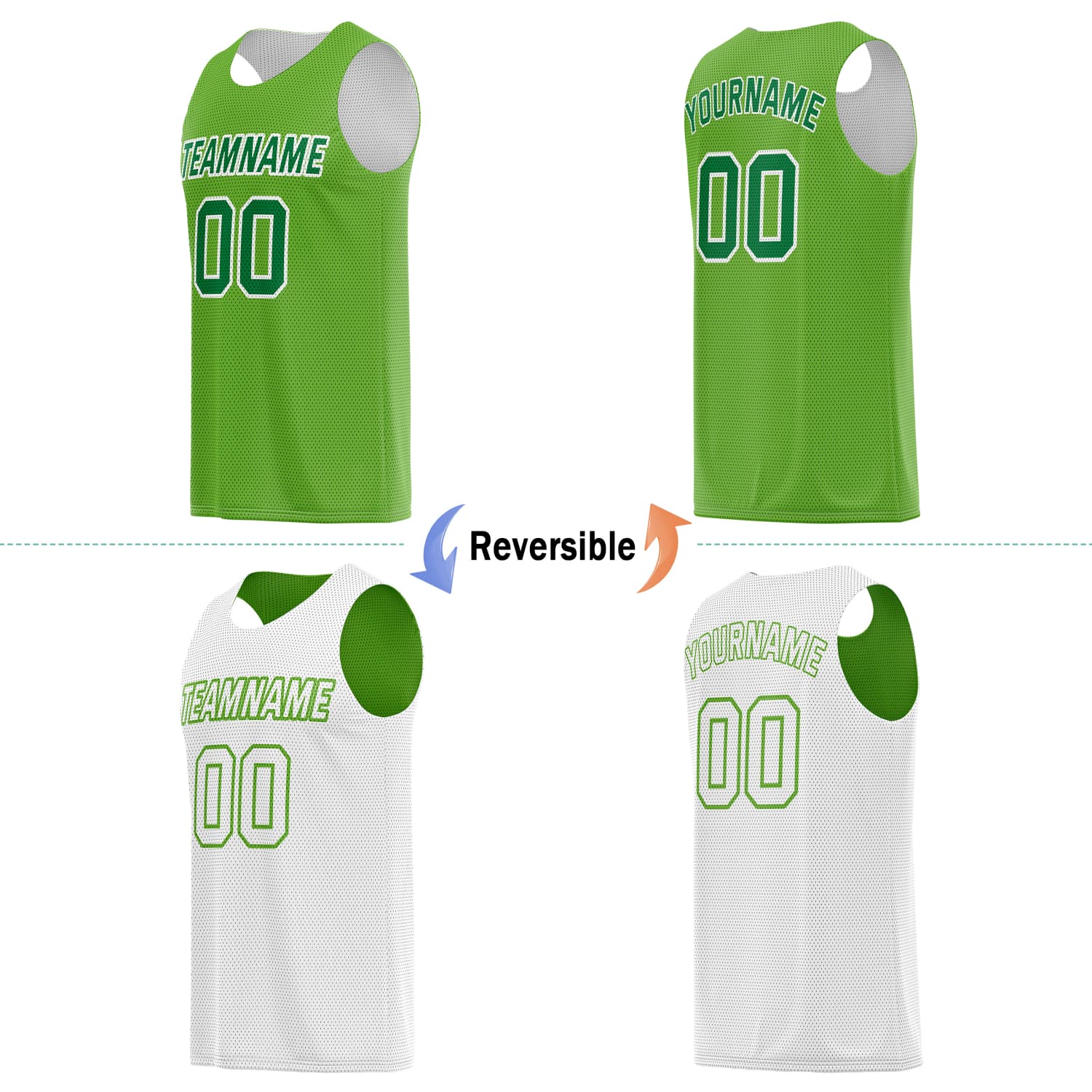 Custom Reversible Basketball Jersey & Shorts Set for Individuals & Teams – Green White | Vosoli