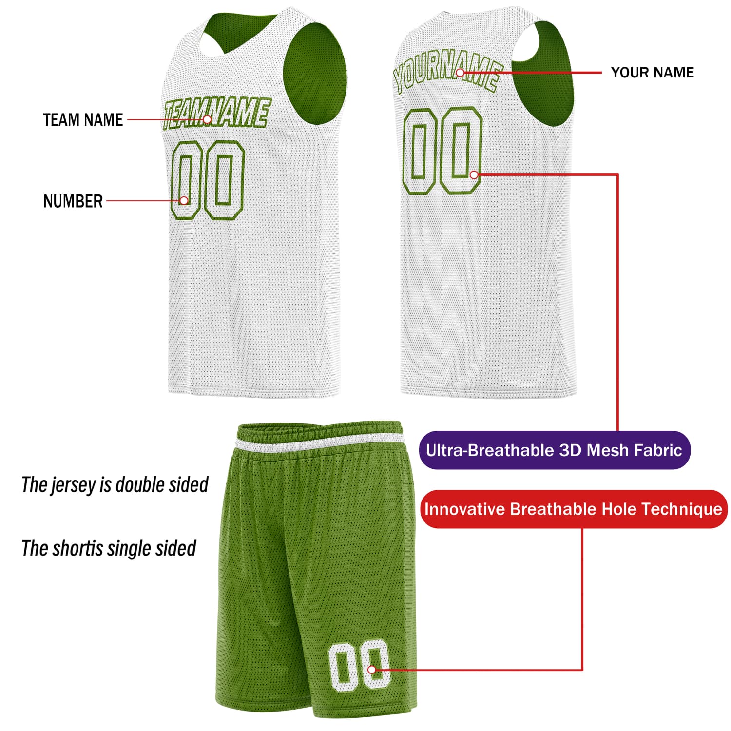 Custom Reversible Basketball Jersey & Shorts Set for Individuals & Teams – Green White | Vosoli
