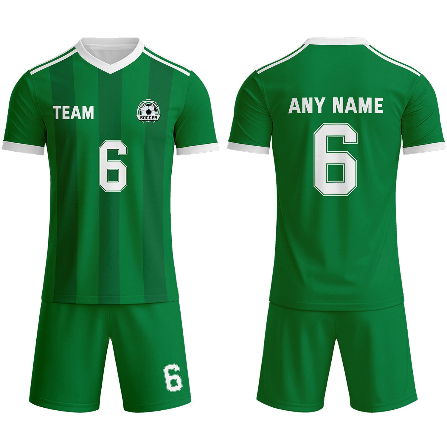 Custom Green & White Striped Soccer Uniform Set for Teams & Individuals | Vosoli