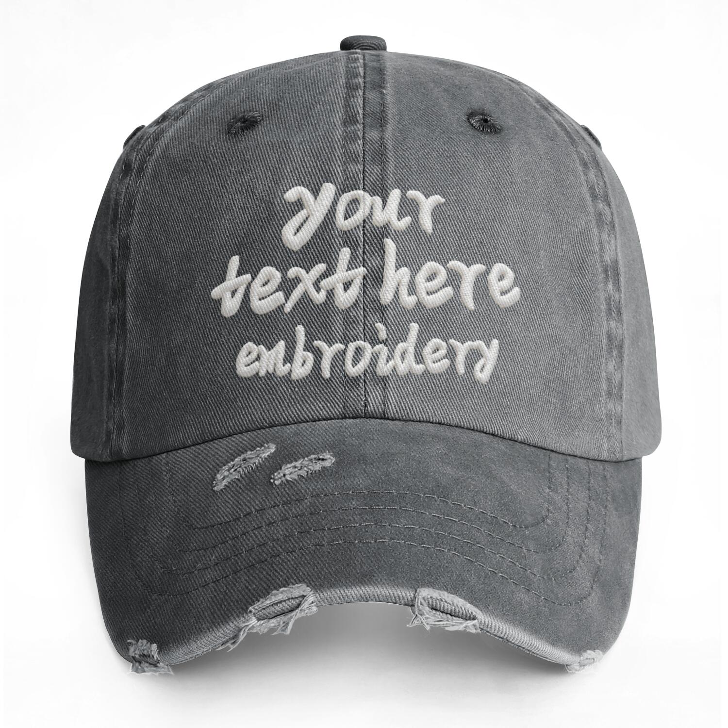 Vosoli Grey Distressed Denim Baseball Cap - Team Custom Embroider or Print Personalized Hat