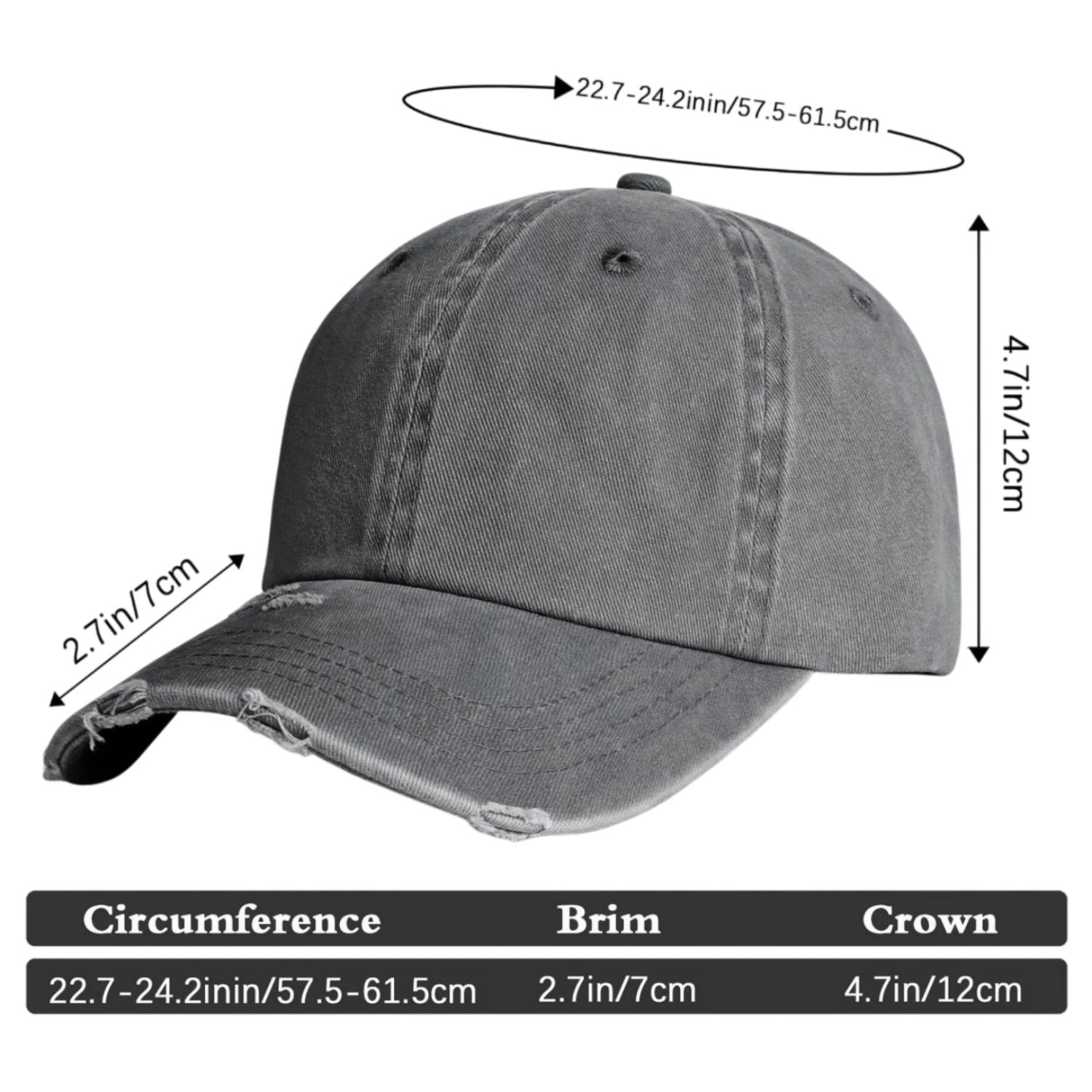 Vosoli Grey Distressed Denim Baseball Cap - Team Custom Embroider or Print Personalized Hat