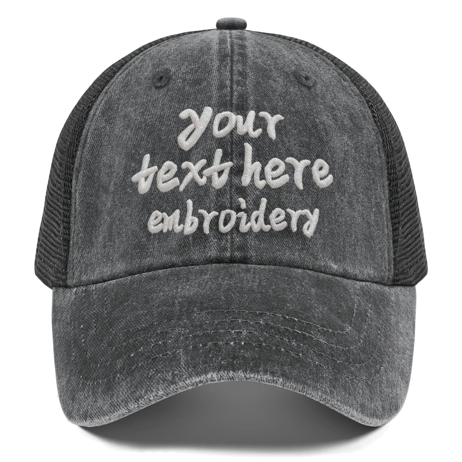 Vosoli Grey Denim Mesh Women’s Ponytail Cap - Team Custom 3D Embroidery or Print Personalized Hat