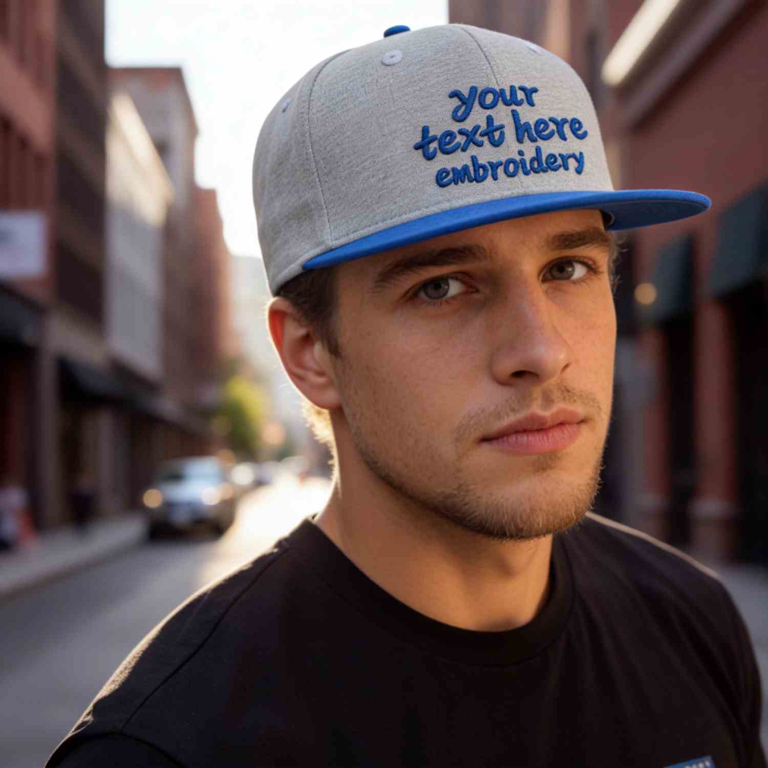 Vosoli Grey Blue Flat Brim Cap - Team Custom Embroider or Print Personalized Hat