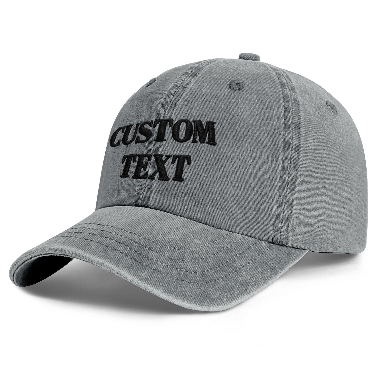 Vosoli Grey Washed Denim Unisex Baseball Cap - Team Custom 3D Embroidery or Print Personalized Hat