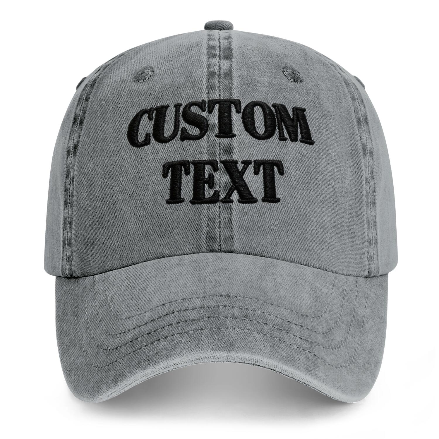 Vosoli Grey Washed Denim Unisex Baseball Cap - Team Custom 3D Embroidery or Print Personalized Hat
