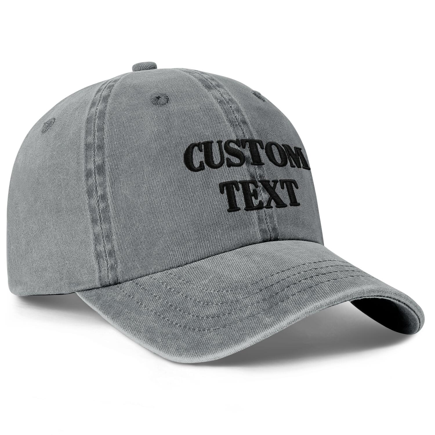 Vosoli Grey Washed Denim Unisex Baseball Cap - Team Custom 3D Embroidery or Print Personalized Hat