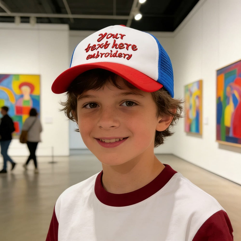 Vosoli Kids Red White Blue Mesh Trucker Cap - Custom Embroidered Personalized Children’s Hat