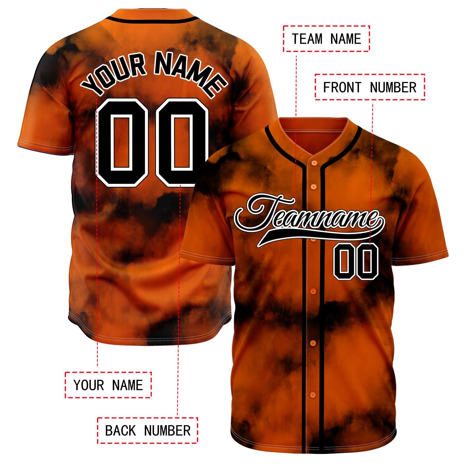 VOSOLI Crimson Lava Red Black Tie-Dye Graffiti Custom Stitched Baseball Jersey