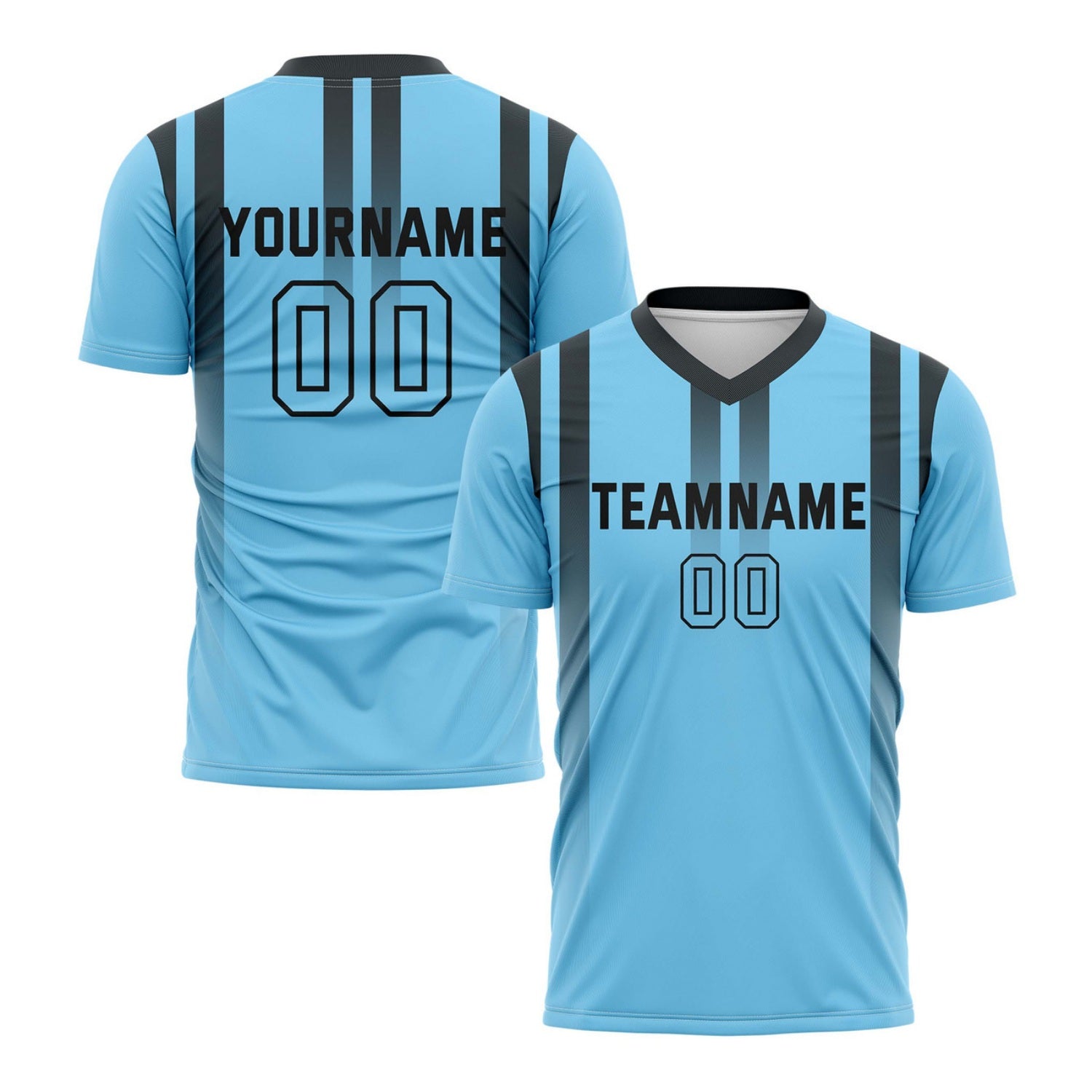 Custom Light Blue & Black Vertical Stripe Soccer Jersey for Teams & Individuals | Vosoli