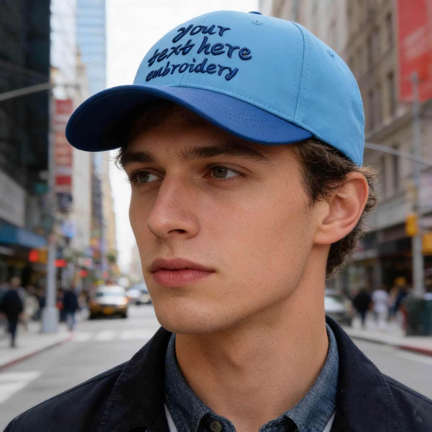 Vosoli Light Blue Dark Blue Two-Tone Baseball Cap - Unisex Custom 3D Embroidery or Print