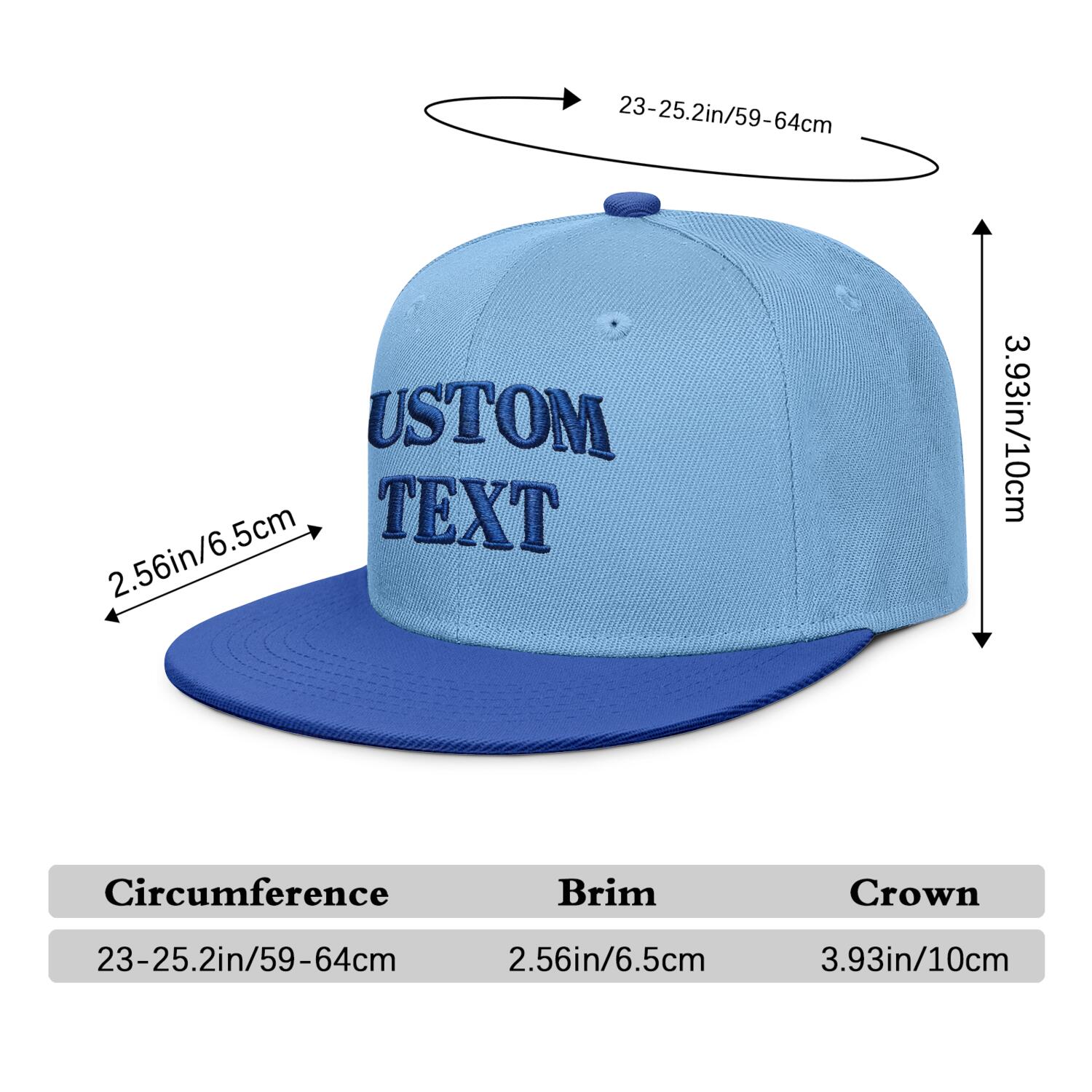Vosoli Light Blue Flat-Brim Hat - Unisex Personal & Team Custom 3D Embroidery or Print Cap