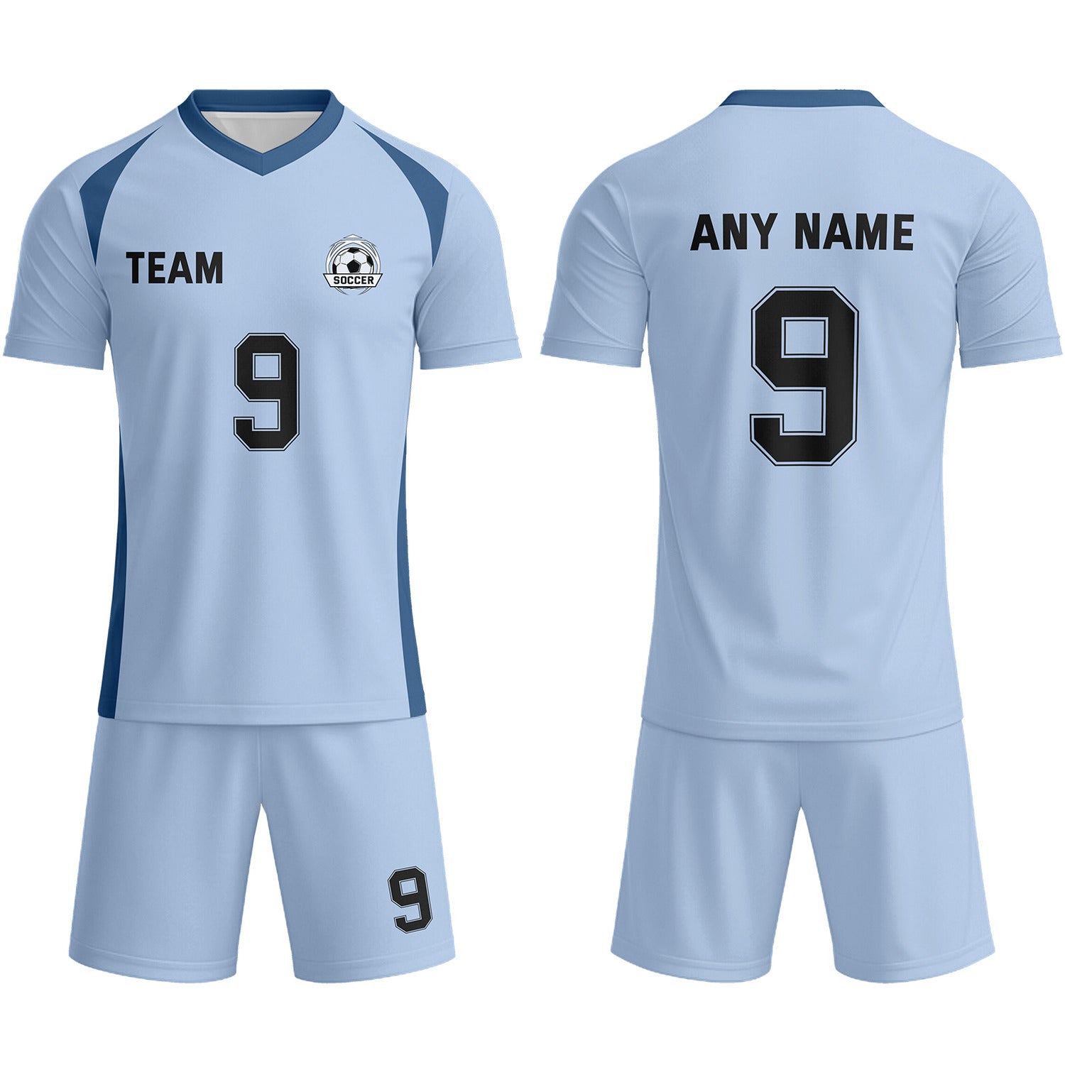 Custom Light Blue & Navy-Black Soccer Uniform Set - Personalized Team Name & Number | Vosoli