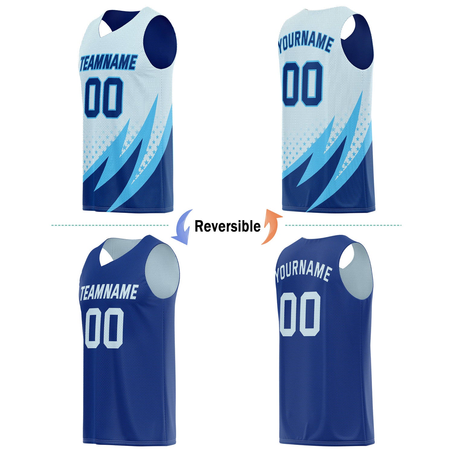 Custom Reversible Basketball Jersey for Individuals & Teams – Light Blue & Navy | Vosoli