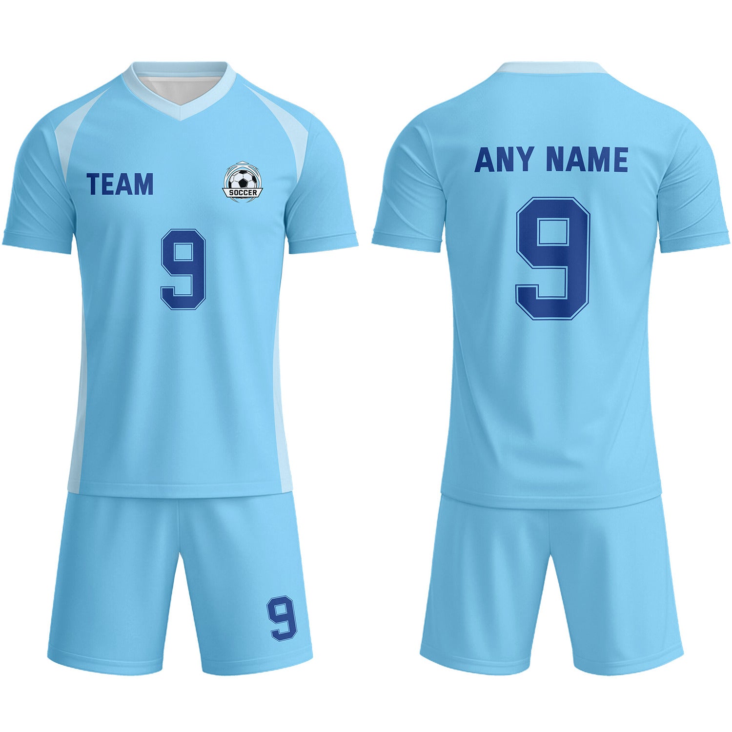 Custom Light Blue & Navy Soccer Uniform Set - Personalized Team Name & Number | Vosoli