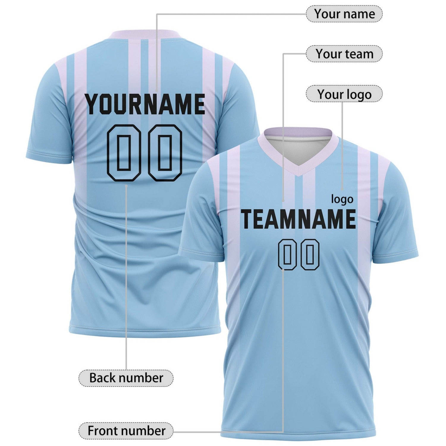 Custom Light Blue & Pink Vertical Stripe Soccer Jersey for Teams & Individuals | Vosoli