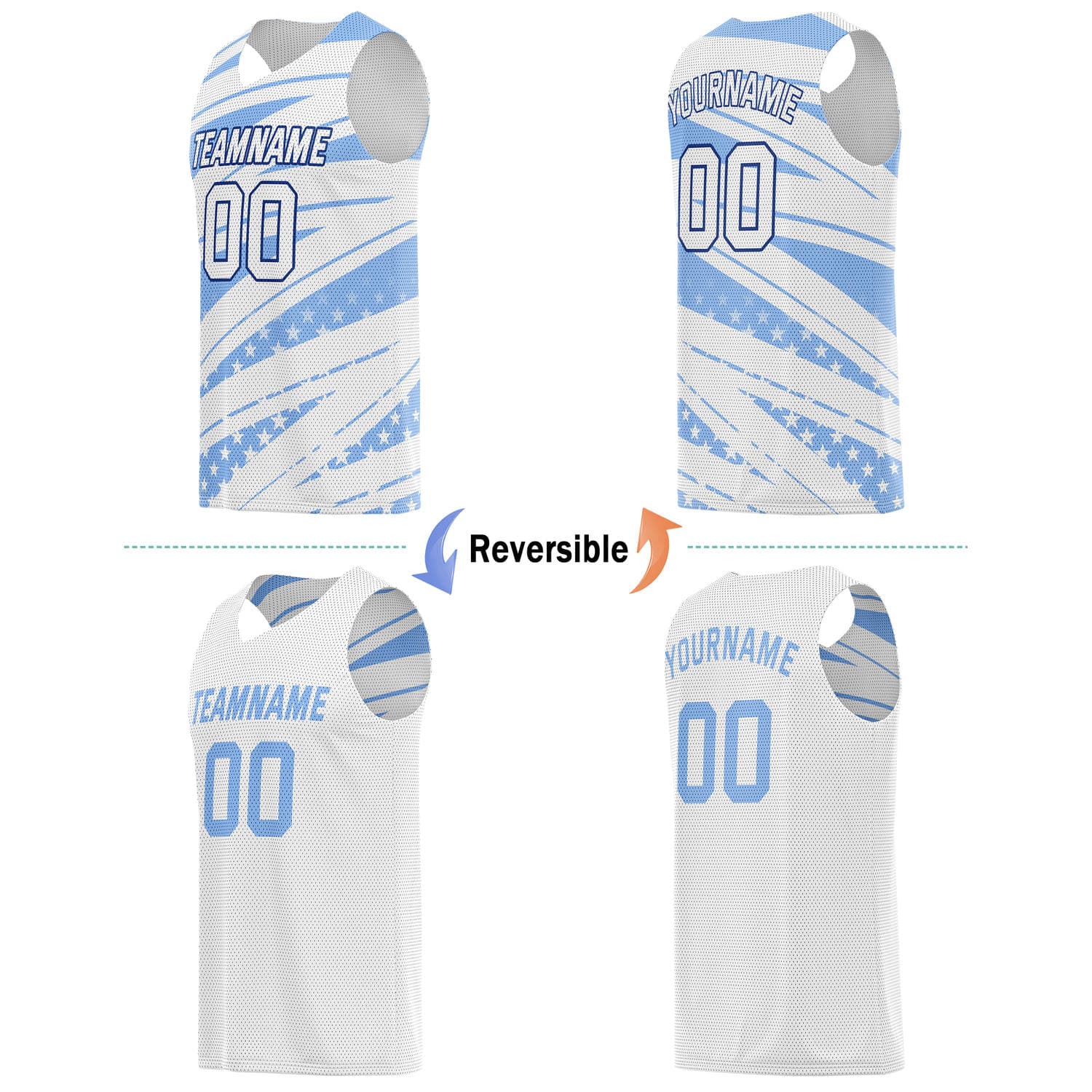 Custom Reversible Basketball Jersey for Individuals & Teams – Light Blue White Star Stripe | Vosoli