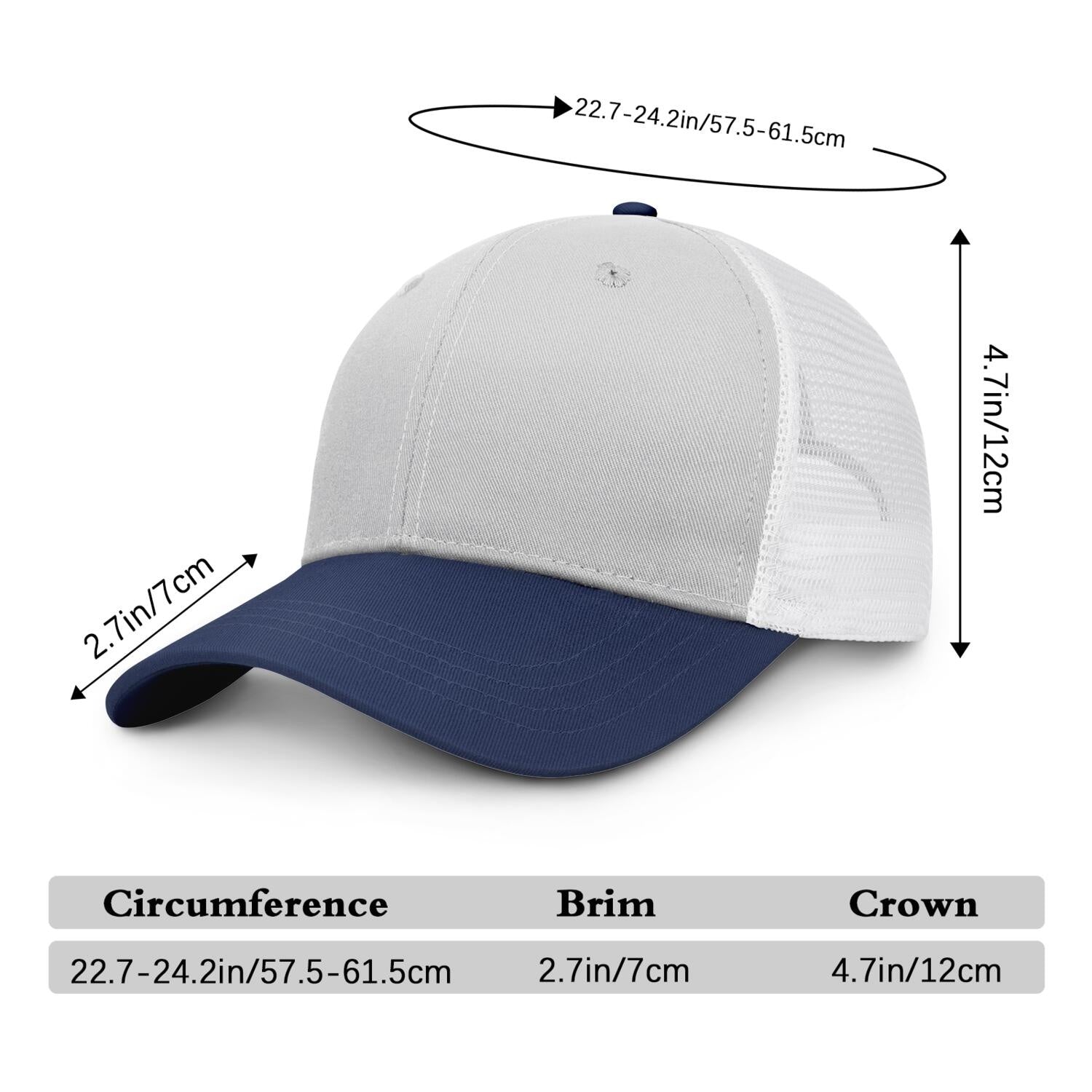 Vosoli Light Gray & Navy Blue Two-Tone Baseball Trucker Hat - Unisex Custom 3D Embroidery or Print