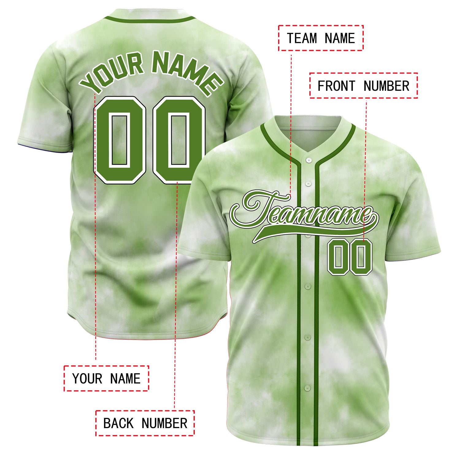 VOSOLI Urban Artist Light Green Tie-Dye Graffiti Baseball Jersey