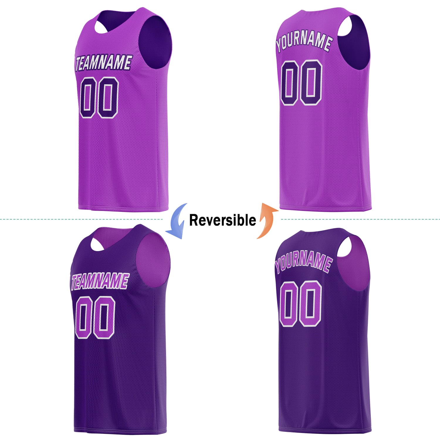 Custom Reversible Basketball Jersey & Shorts Set for Individuals & Teams – Light Purple Dark Purple | Vosoli