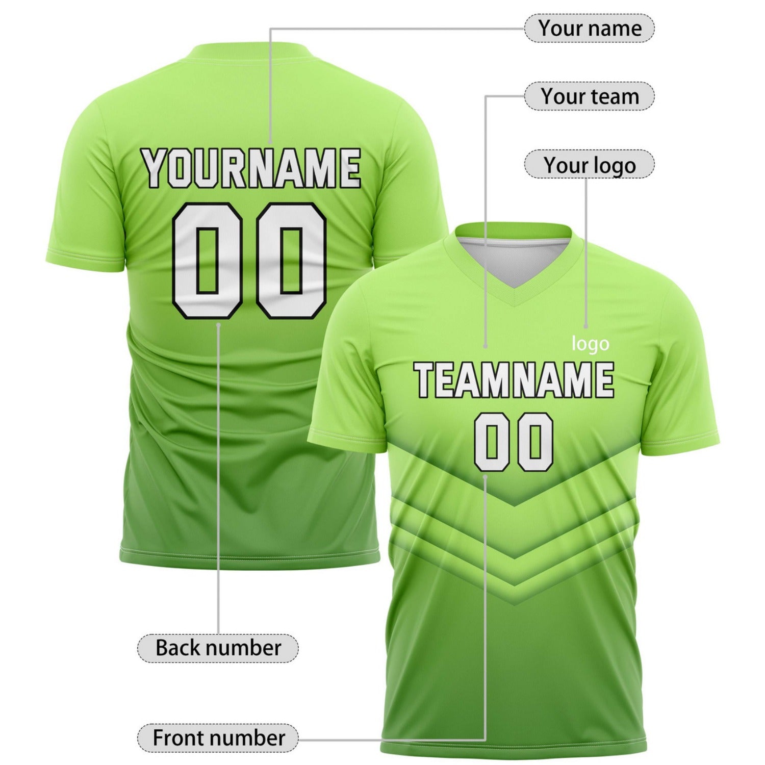 Custom Light-to-Dark Green Gradient Soccer Jersey for Teams & Individuals | Vosoli