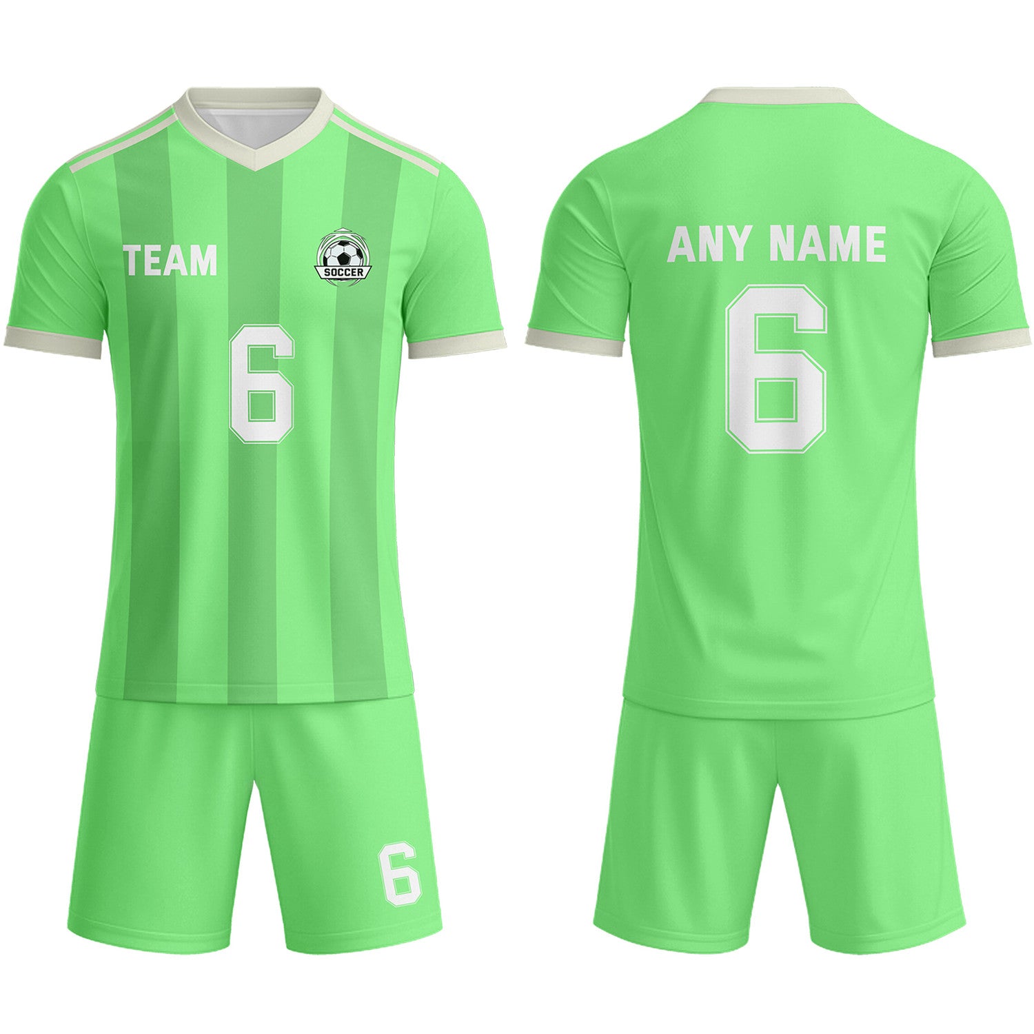 Custom Lime Green & White Striped Soccer Uniform Set for Teams & Individuals | Vosoli