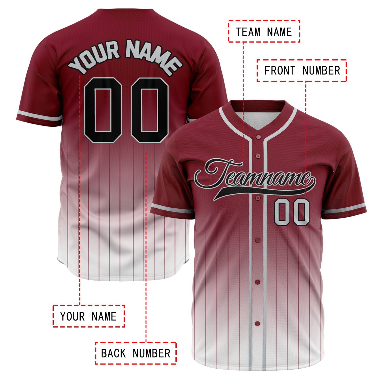 VOSOLI Vintage Maroon & White Gradient Pinstripe Baseball Jersey