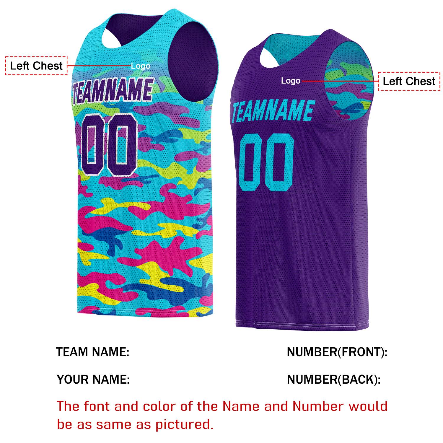 Custom Reversible Basketball Jersey for Individuals & Teams – Multi-Color Camo | Vosoli