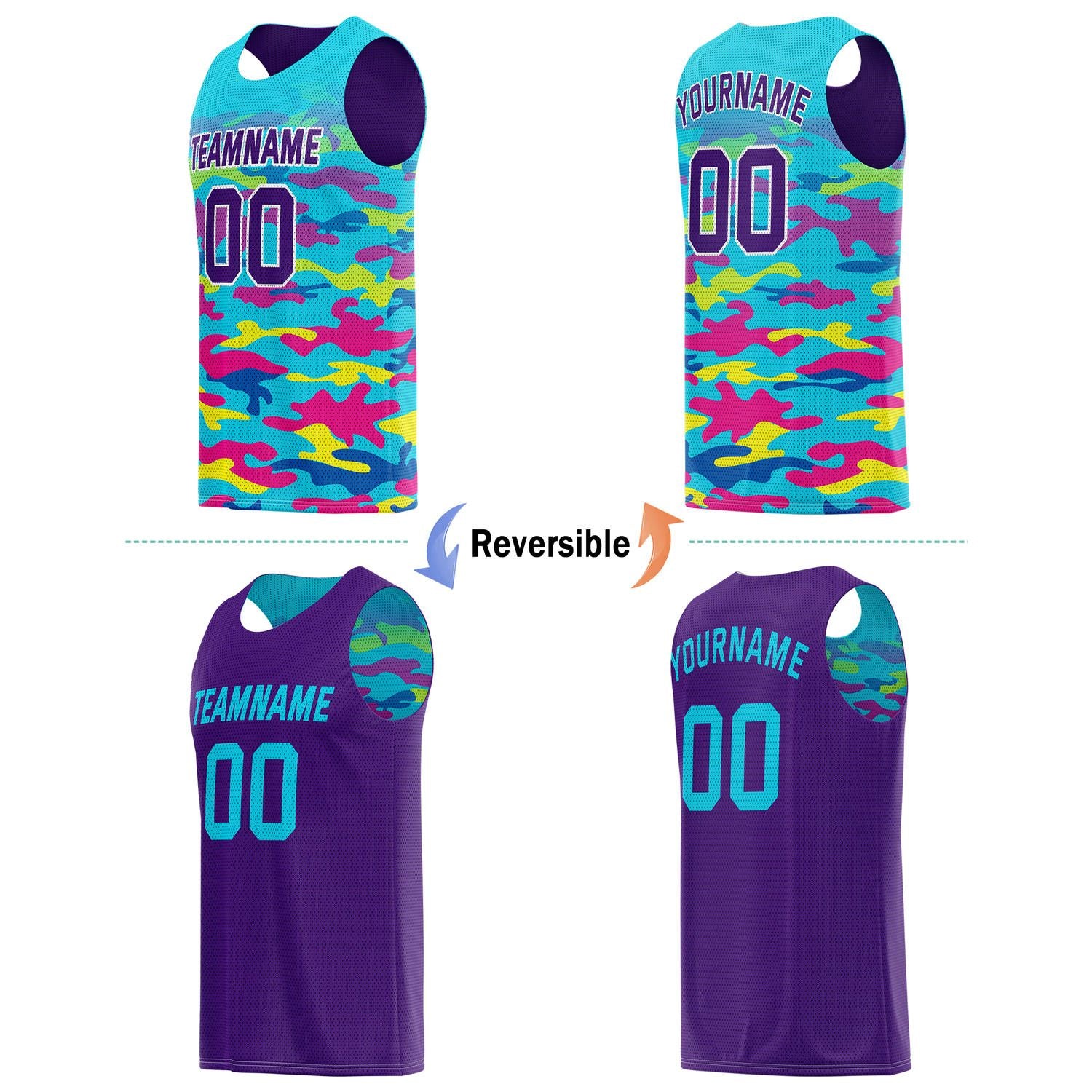 Custom Reversible Basketball Jersey for Individuals & Teams – Multi-Color Camo | Vosoli
