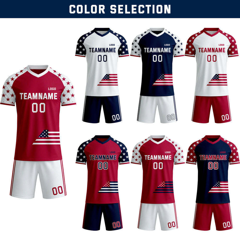 Custom USA Flag Soccer Jersey | Personalized Navy & Red Stars and Stripes Team Uniform - VOSOLI