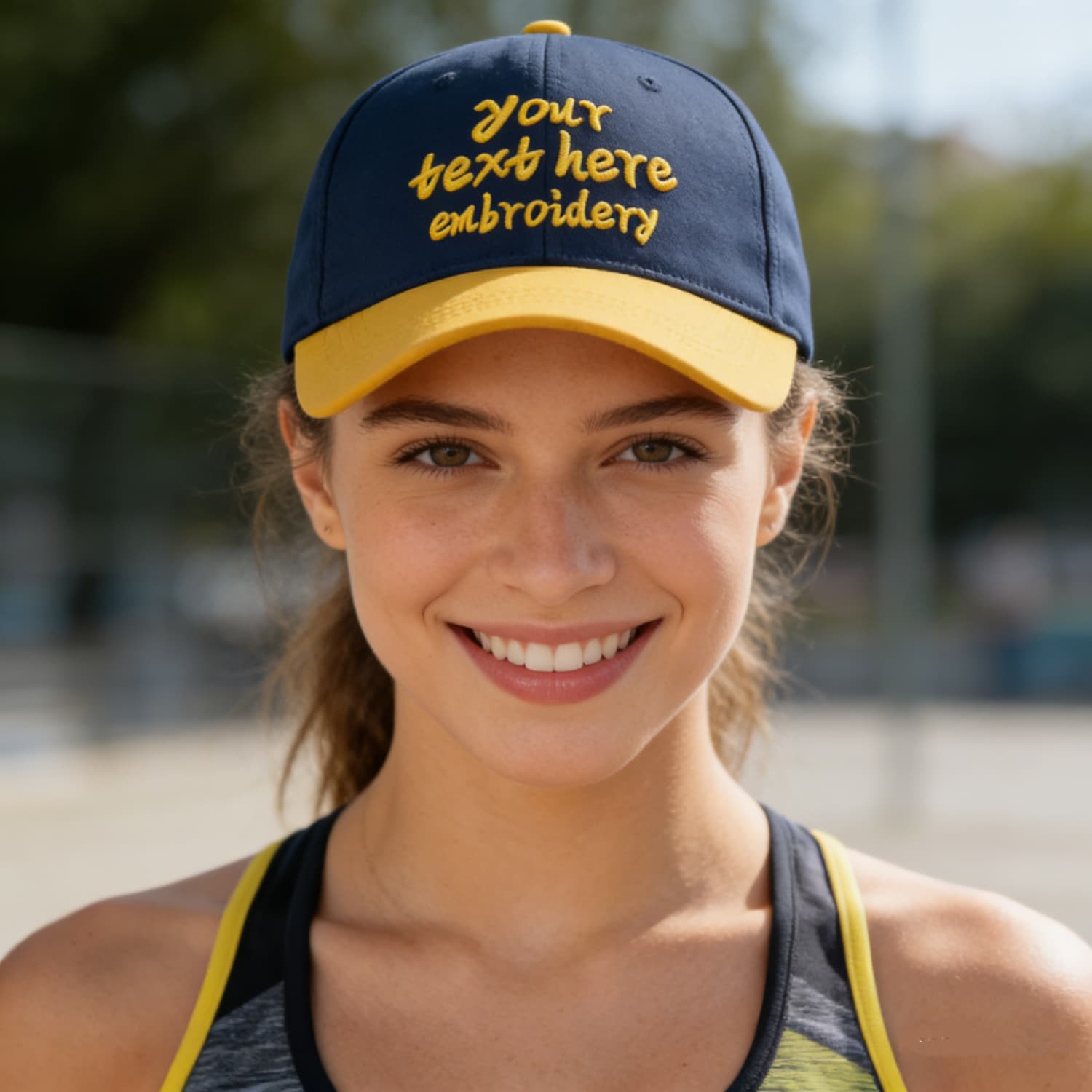 Vosoli Navy Blue & Gold Color-Block Baseball Cap - Unisex Custom 3D Embroidery or Print Ha
