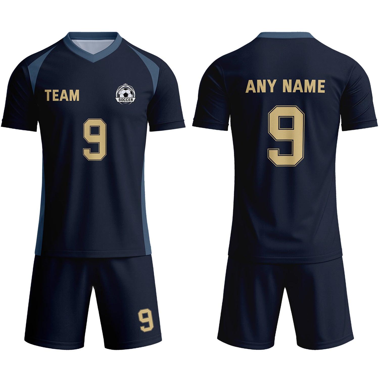 Custom Navy Blue & Gold Soccer Uniform Set - Personalized Team Name & Number | Vosoli