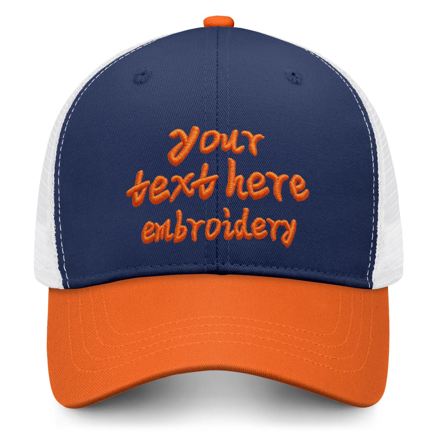 Vosoli Navy Blue & Orange Two-Tone Trucker Hat - Unisex Custom 3D Embroidery or Print