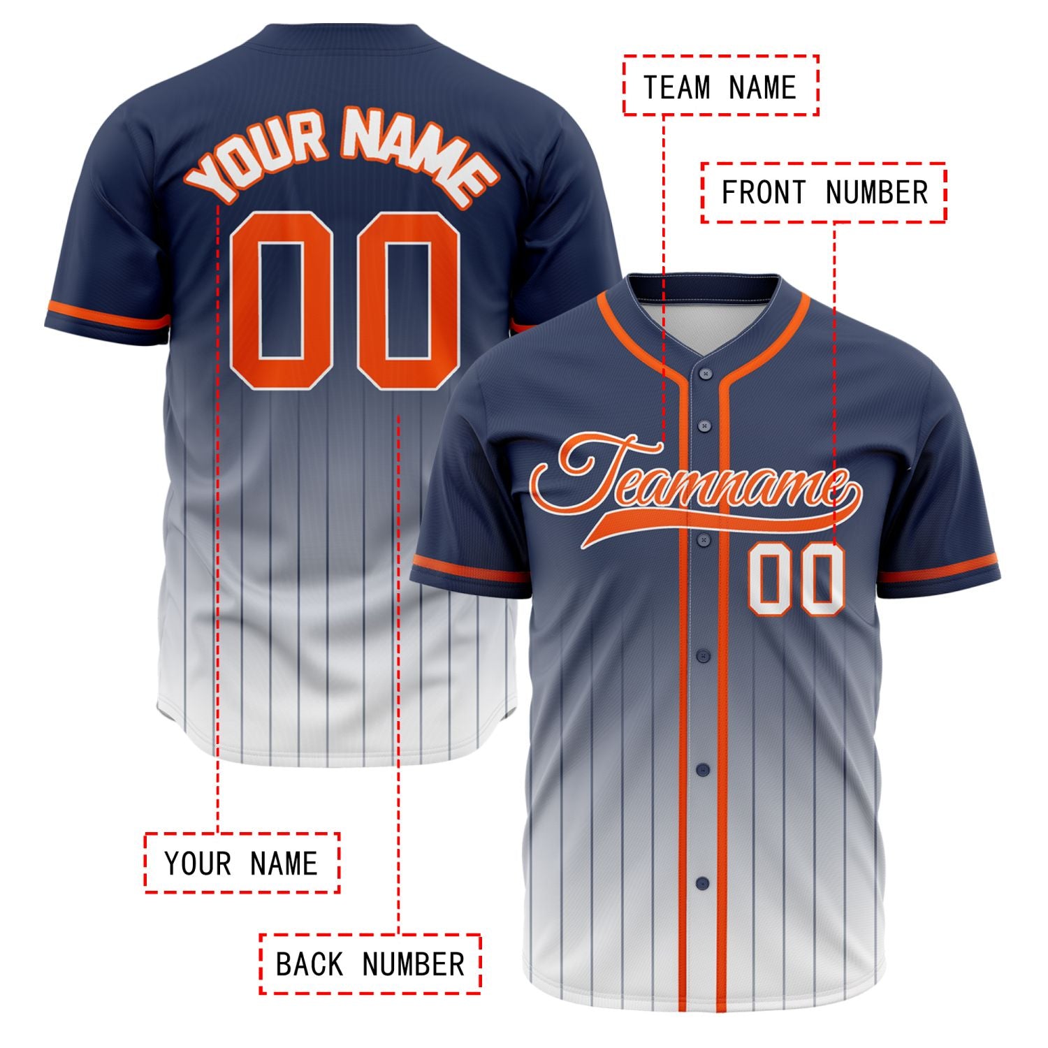 VOSOLI Majestic Navy & Orange Gradient Pinstripe Baseball Jersey
