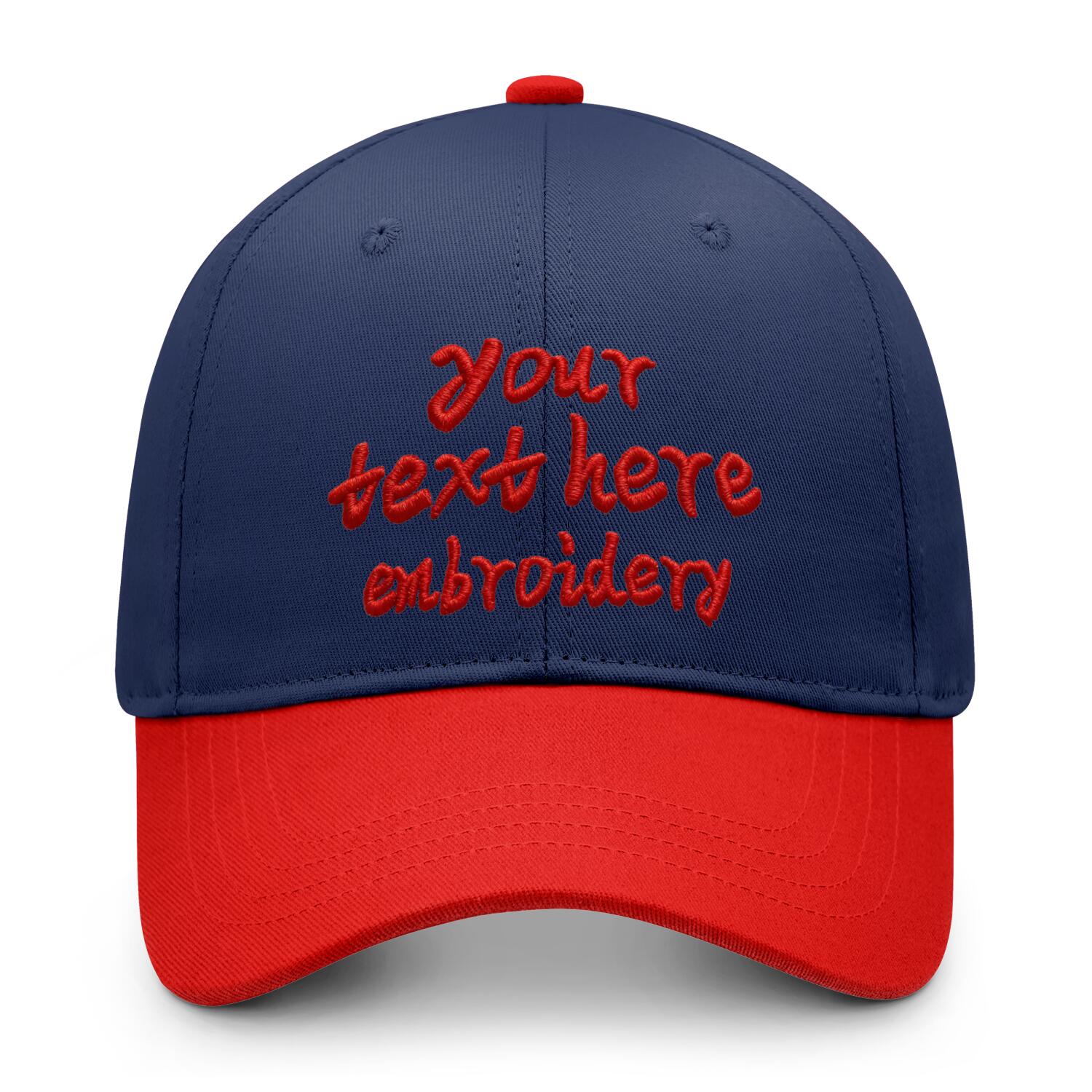 Vosoli Navy Blue & Red Color-Block Baseball Cap - Unisex Custom 3D Embroidery or Print Hat