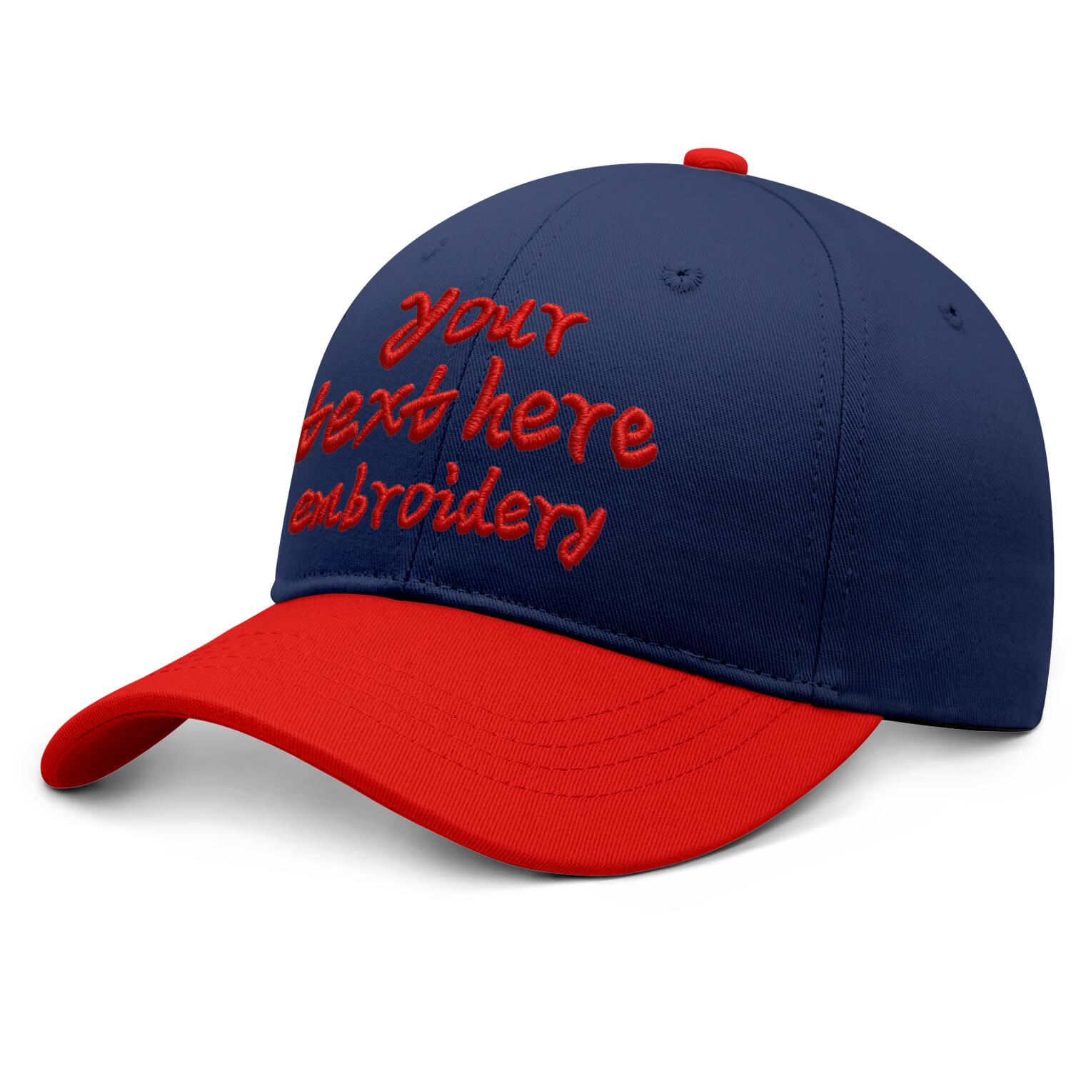 Vosoli Navy Blue & Red Color-Block Baseball Cap - Unisex Custom 3D Embroidery or Print Hat