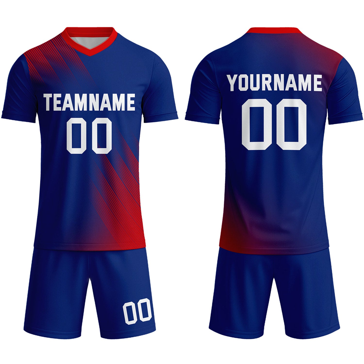 Custom Navy Blue & Red Stripe Soccer Uniform Set for Teams & Individuals | Vosoli