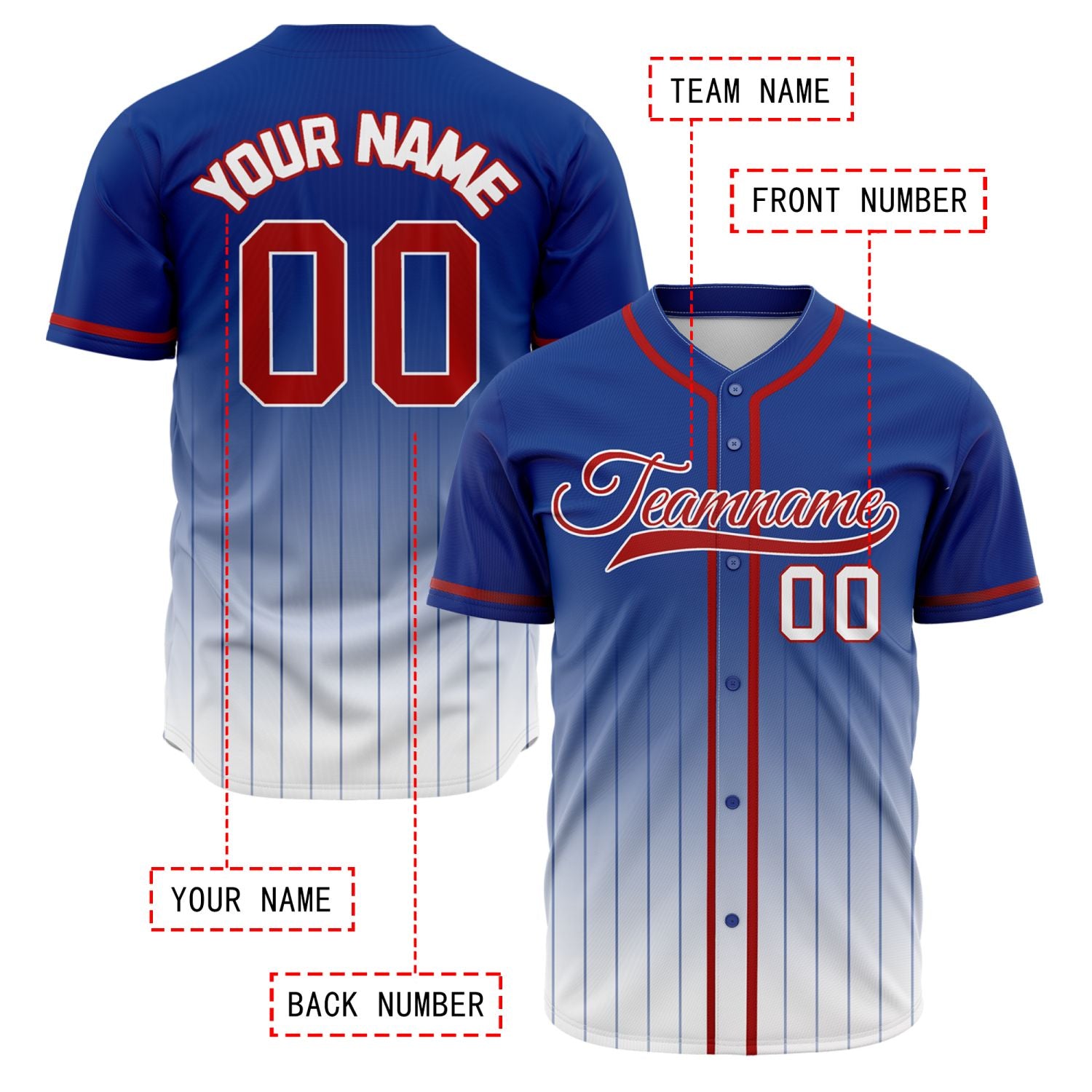 VOSOLI American Classic Navy & Red Gradient Pinstripe Baseball Jersey