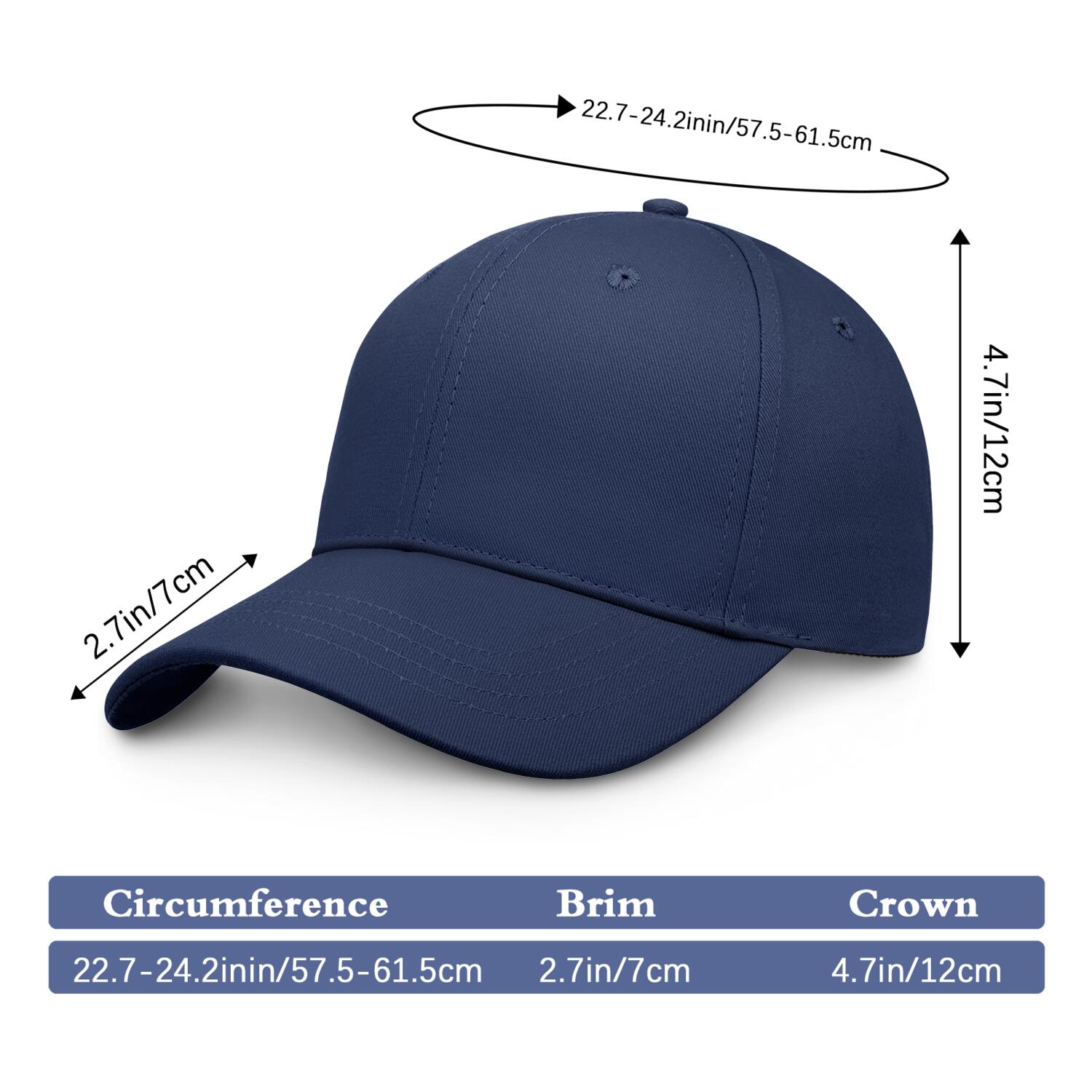 Vosoli Navy Blue Solid Baseball Cap - Unisex Custom 3D Embroidery or Print