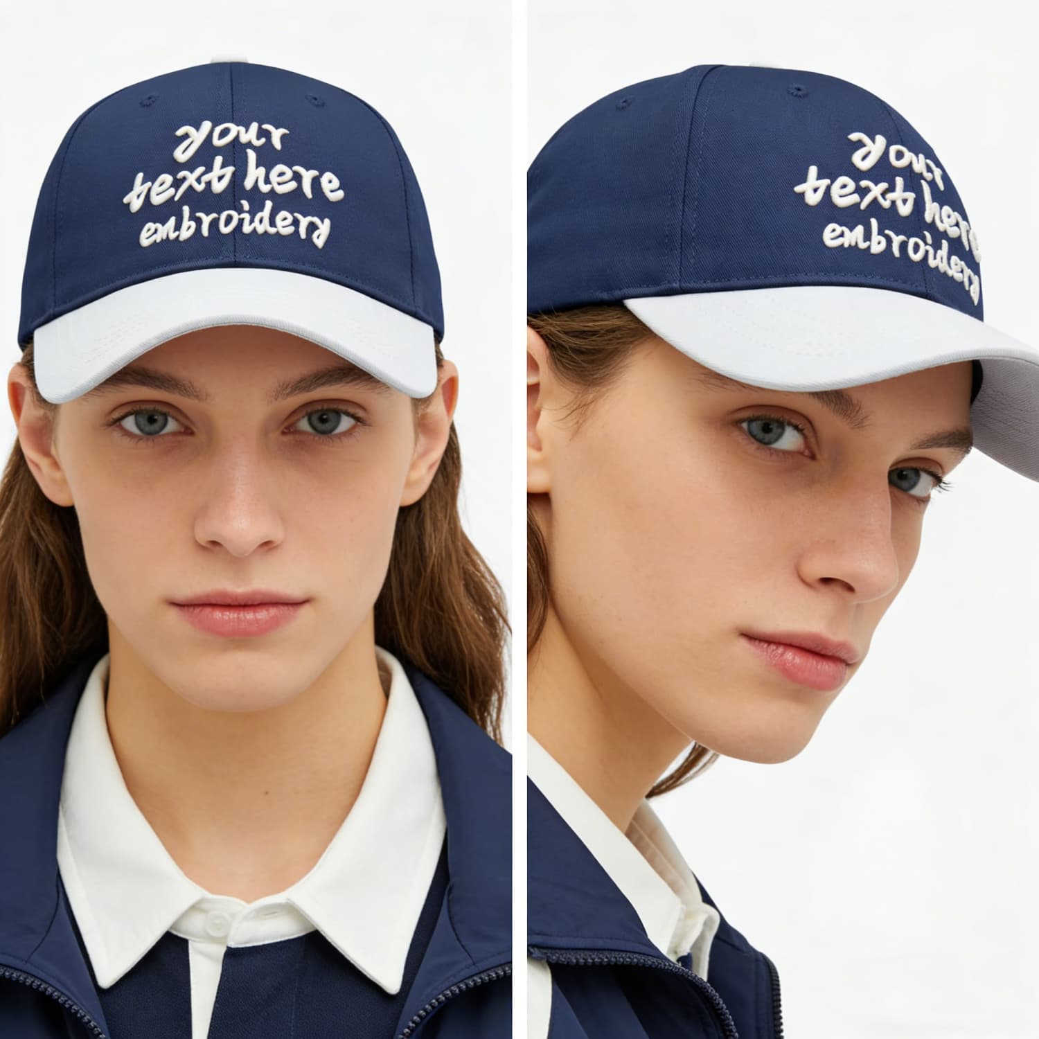 Vosoli Navy Blue & White Color-Block Baseball Cap - Unisex Custom 3D Embroidery or Print Hat