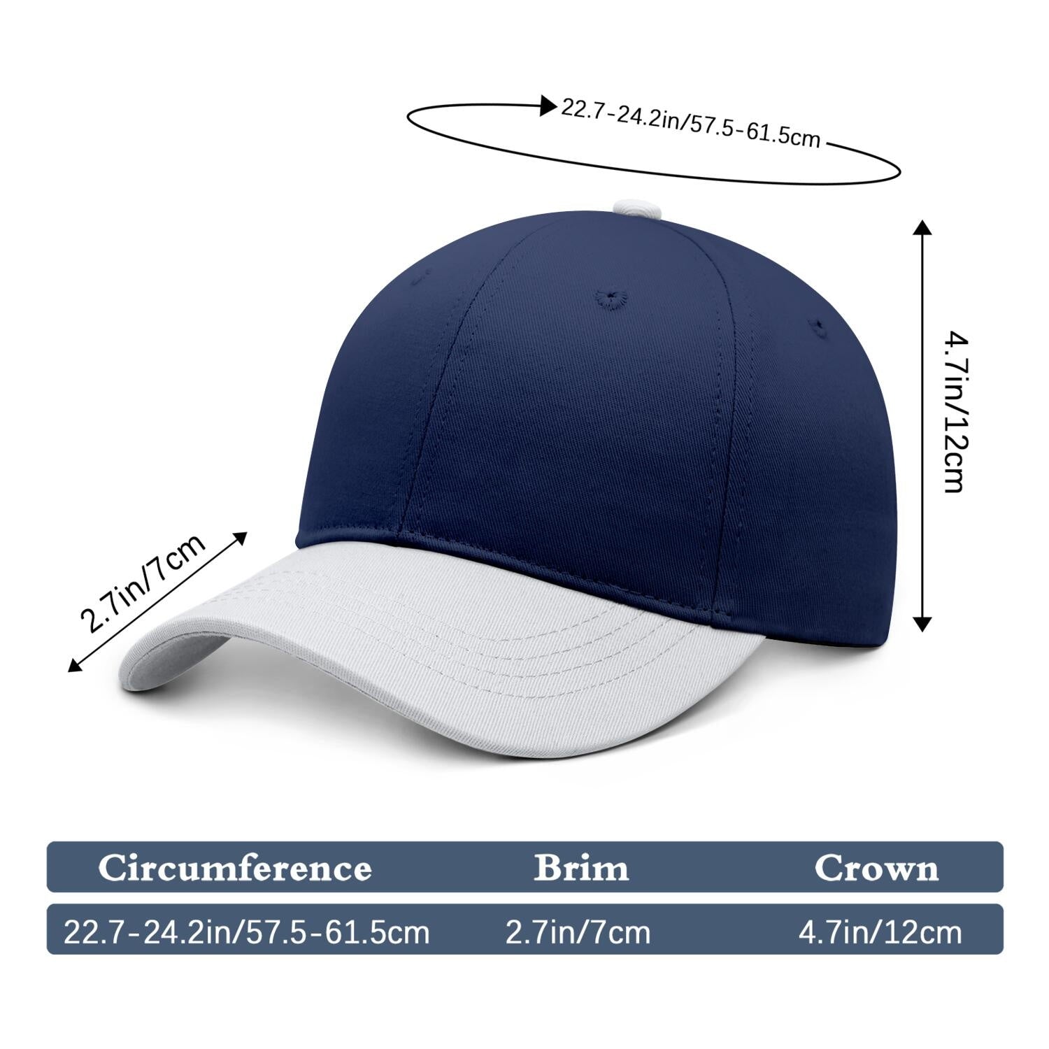 Vosoli Navy Blue & White Color-Block Baseball Cap - Unisex Custom 3D Embroidery or Print Hat
