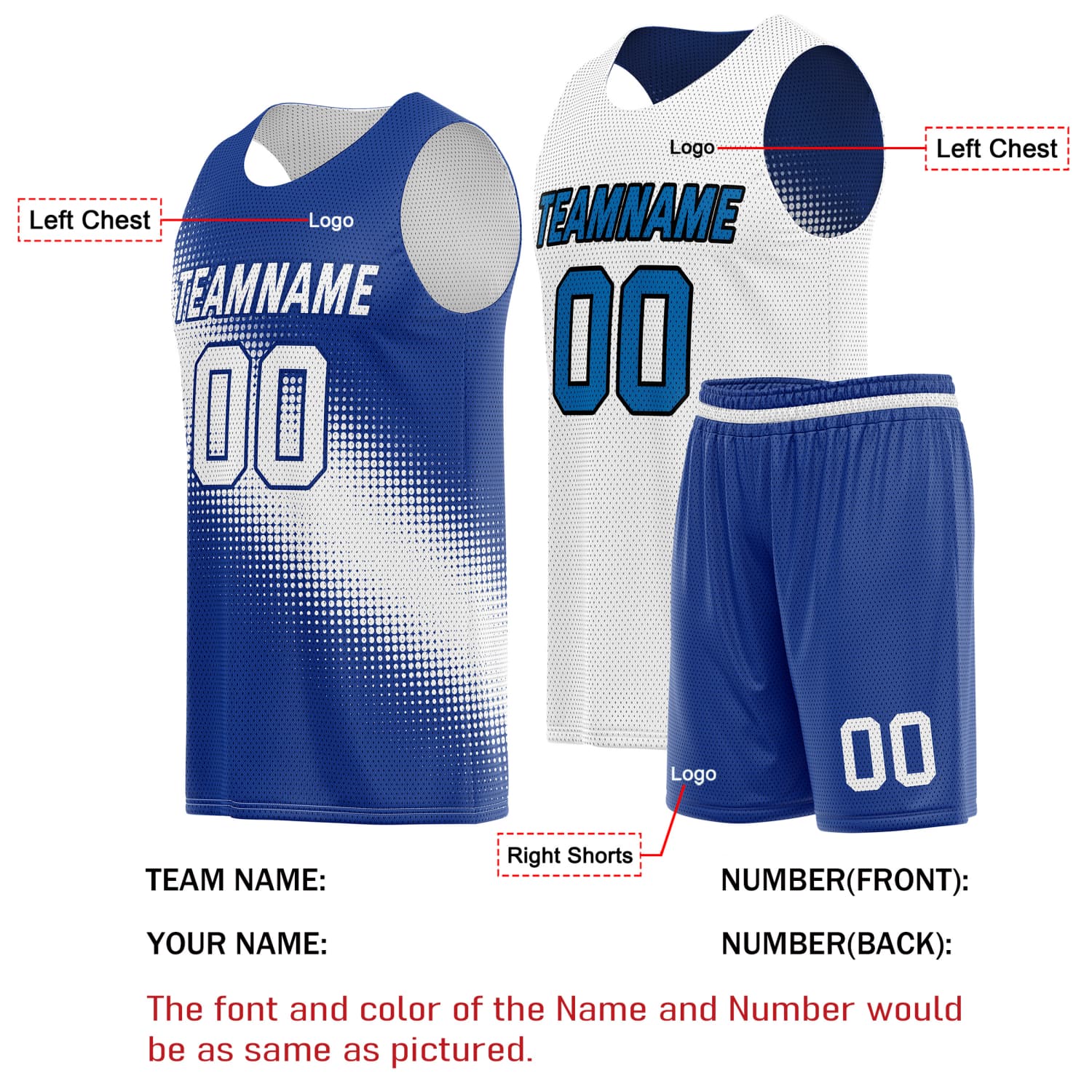 Custom Reversible Basketball Jersey & Shorts Set for Individuals & Teams – Navy Blue White Dot Gradient | Vosoli