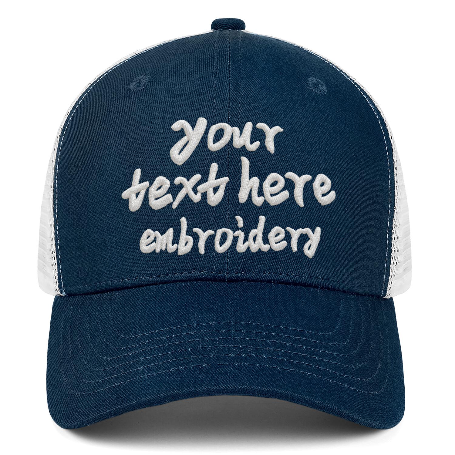 Vosoli Navy Blue & White Mesh-Back Trucker Cap - Unisex Personal & Team Custom 3D Embroidery or Print Hat