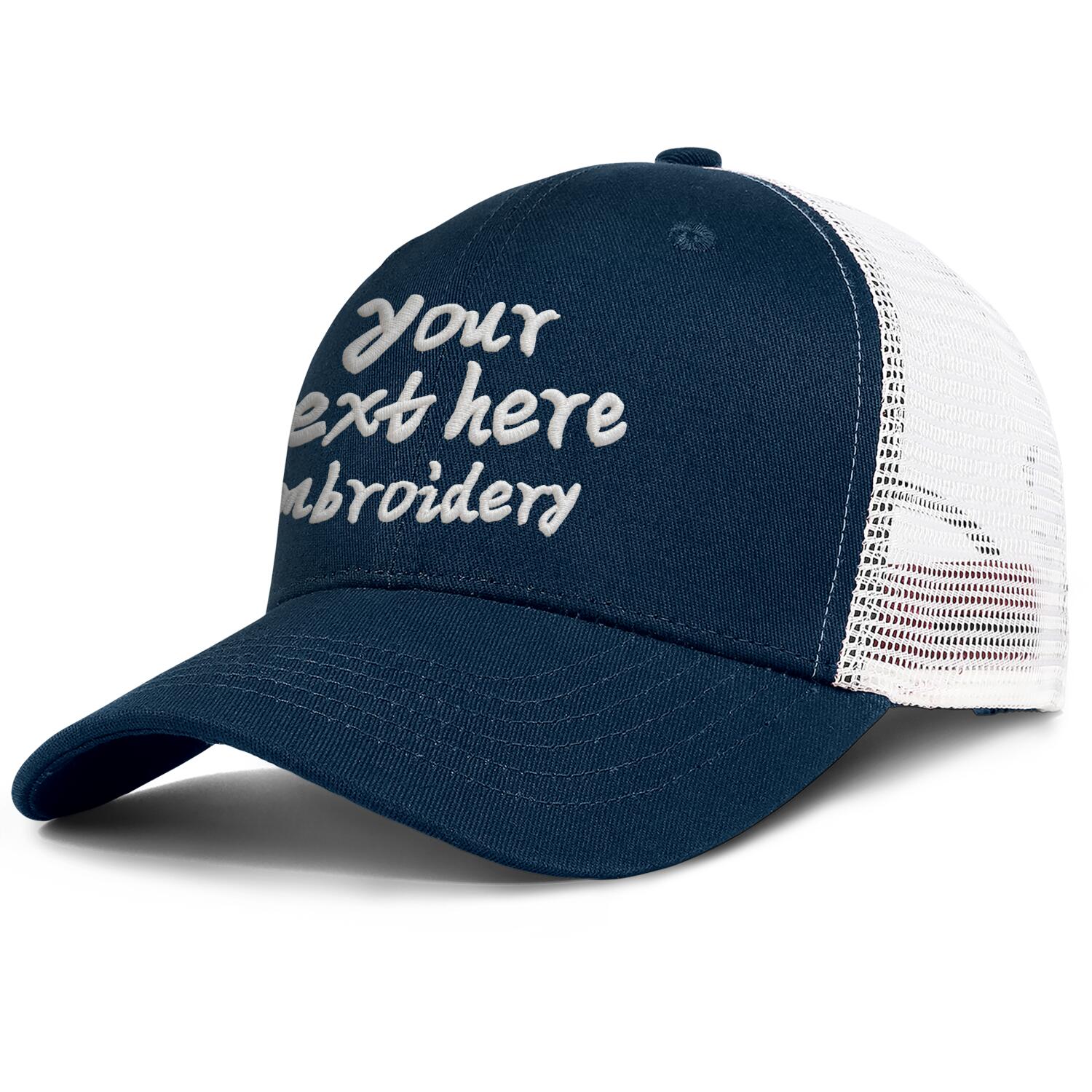 Vosoli Navy Blue & White Mesh-Back Trucker Cap - Unisex Personal & Team Custom 3D Embroidery or Print Hat