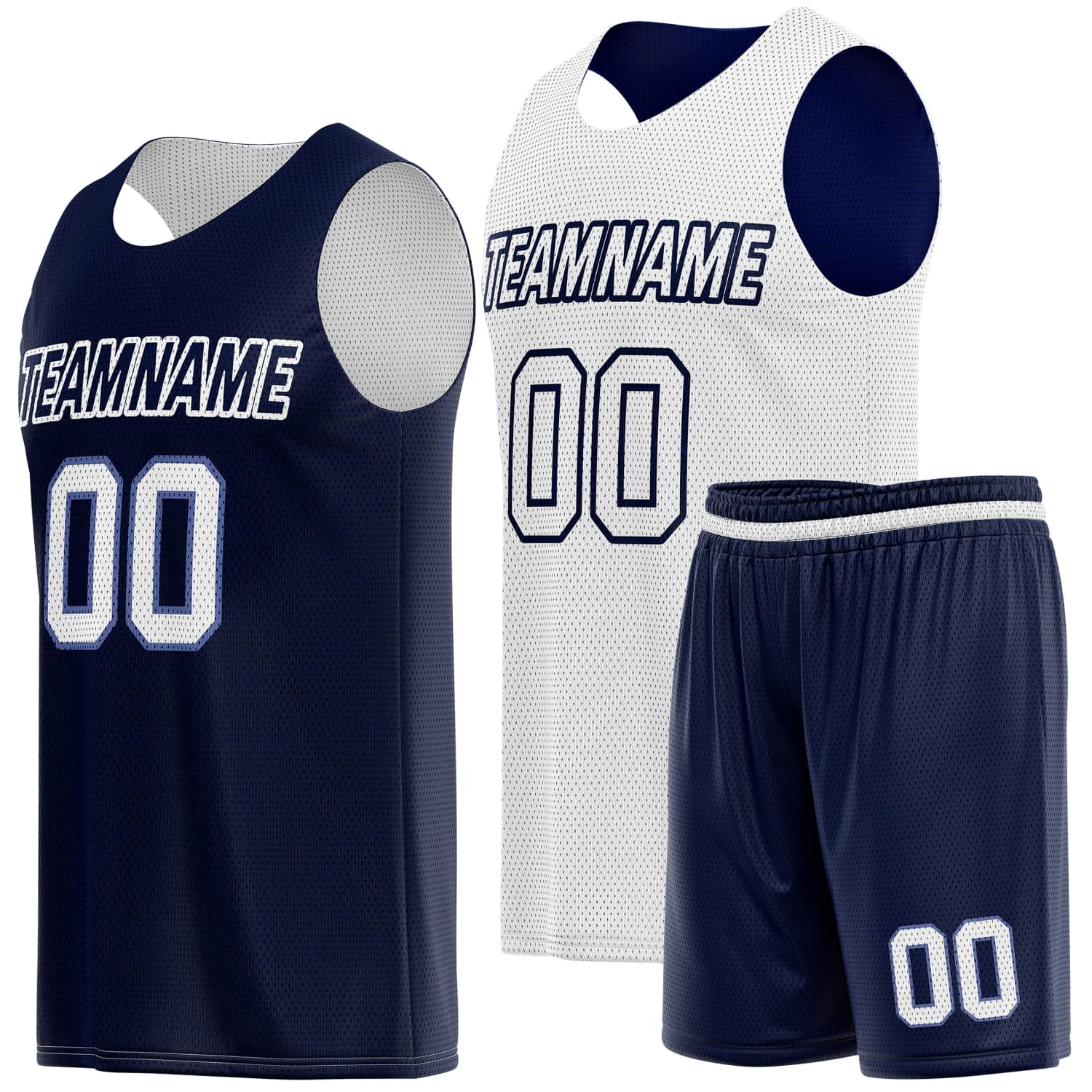 Custom Reversible Basketball Jersey & Shorts Set for Individuals & Teams – Navy Blue White | Vosoli
